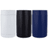 A drink bottle holder set featuring three can holders in white, black, and navy blue, each with a smooth exterior.
