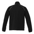 A black packable jacket with long sleeves and a standing collar, featuring reflective accents and a logo.