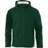 A men's rain jacket in dark green with a hood and zippers, featuring two front pockets and branding.