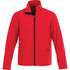 A red softshell jacket for men featuring a zip front and two side pockets. It has a collar and a branded logo.