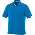 A short sleeve polo shirt in bright blue, featuring a collar and contrasting accents. It has a logo on the chest.