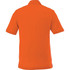 An orange men's short sleeve polo shirt with a collar and a logo on the back.