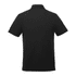 A black men's polo shirt with short sleeves and a collar, featuring a logo on the back.