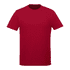 A red short sleeve tee for men, featuring a simple design and a branding logo.