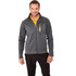 A grey knit jacket with a zip, featuring a logo, worn by a man standing against a plain background.