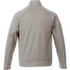A men's knit jacket in a light grey colour, featuring a high collar and a plain back design. It has a branding logo.