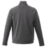 A men's knit jacket in dark grey, featuring a high collar and a logo on the back.