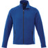 A blue polar fleece jacket with a zip front and two side pockets, featuring a logo on the chest.