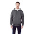 A grey men's fleece zip hoodie with a hood and front pockets, featuring a branding logo.