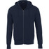 A navy blue fleece zip hoody for men, featuring a hood and front pockets. The hoody has a logo on it.