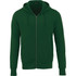 A green zip-up fleece hoodie for men with a front pocket and a drawstring hood. It features a logo on the chest area.