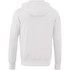 A white men's fleece zip hoodie featuring a kangaroo pocket and a hood, with a branding logo.