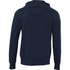 A navy blue men's fleece zip hoodie featuring a drawstring hood and ribbed cuffs. It has a logo on the front.