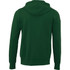 A green men's fleece zip hoody with a hood, featuring a solid back design and ribbed cuffs.