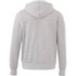 A grey hoodie with a zip and hood at the back, featuring a simple design and a logo.