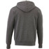 A men's hoodie in grey fleece with a hood, featuring a back view and a logo on the fabric.