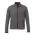 A men's grey eco knit jacket with a zip front and zippered pockets, featuring a logo on the sleeve.