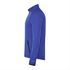 A blue men's jacket with a zip collar and side pocket, featuring a branded logo.