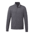 A grey fleece full zip jacket for men with a high collar and ribbed cuffs, featuring a logo on the side.