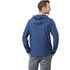 A men's Kaiser knit jacket in blue, featuring a hood and a logo, shown from the back.