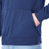 A men's navy eco knit hoody featuring a front pocket and a subtle logo, part of the jumpers category.