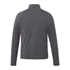 A grey quarter zip jacket with a high collar, featuring a logo on the sleeve.