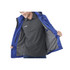 A men's fleece-lined jacket in blue, featuring a grey interior and a logo on the inner shirt.
