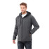 A man wearing a grey Bryce Insulated Softshell Jacket with a hood, featuring a logo on the chest.