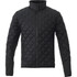 A black quilted insulated jacket with a high collar and zip closure, featuring a subtle logo.
