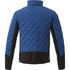 A men's hybrid insulated jacket in blue with black accents, featuring a quilted design and a logo.