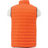 An orange padded men's vest with a high collar and a back view, featuring a logo.