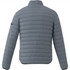 A men's puffer jacket in light grey with a quilted design and a logo on the sleeve.