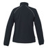A women's packable rain jacket in black, featuring a simple design and reflective detailing on the back.