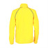 A bright yellow women's rain jacket featuring a half-zip collar and a reflective trim, with a logo on the back.