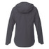 A women's softshell jacket in dark grey with a hood and sleek design, featuring a logo on the back.