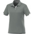 A women's short sleeve polo shirt in a soft green hue, featuring a subtle texture and a branded logo.