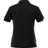 A black women's polo shirt featuring short sleeves and a subtle logo on the back.