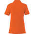 An orange women's short sleeve polo shirt featuring a collar and rolled sleeves, with a logo present.