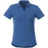 A women's short sleeve polo shirt in a vibrant blue colour, featuring a classic collar and button placket.