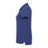 A women's short sleeve polo shirt in navy blue with a collar and side vents, featuring a branding logo.