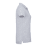 A women's short sleeve polo shirt in grey, featuring a classic collar and a logo.