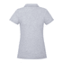 A grey women's short sleeve polo shirt with a collar and a logo on the back.