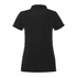 A black women's polo shirt with short sleeves and a classic collar, featuring a logo.