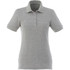 A women's short sleeve polo shirt in a light grey colour, featuring a collar and buttons. It has a logo.