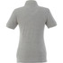 A grey women's polo shirt with short sleeves, featuring a collar and a logo on the back.