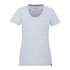 A light grey women's short sleeve t-shirt with a round neckline and a small logo detail.