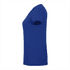 A blue women's short sleeve tee with a fitted design, featuring a logo on the lower hem.