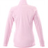 A pink women's polar fleece jacket featuring a high collar and long sleeves, with a logo on the back.