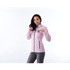 A women's pink polar fleece jacket with a zip front, featuring a logo. Suitable for outdoor activities.