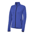 A women's jacket in vibrant blue, featuring a zip front and two side pockets, with a branded logo.